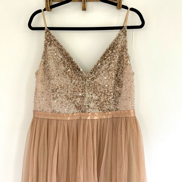 BHLDN Avery Pink Sequin & Tulle Maxi Dress Spaghetti Strap Bridesmaid - Picture 5 of 15